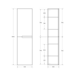 Шкаф подвесной Cezares с 2-мя распашными дверцами с доводчиками с 2-мя полками универсальный DUET-1500-2A-SC-GR-P